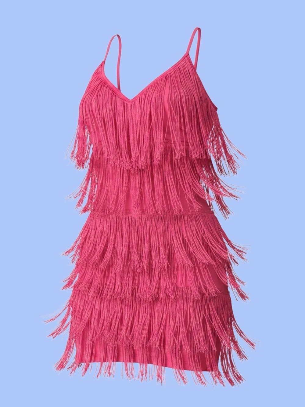 Women's Pink Fringe Tiered V-Neck Dress